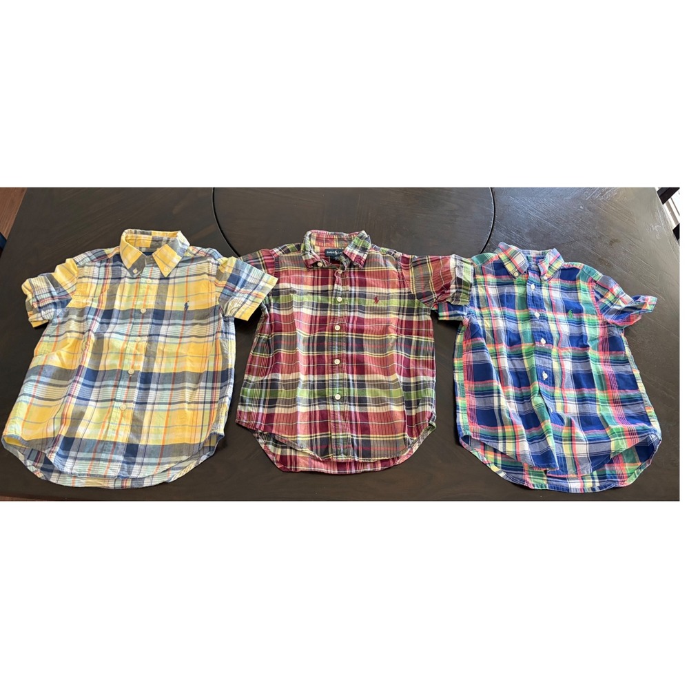 Ralph Lauren Plaid Button Down Shirts Kids 4T Multicolor Good Short Sleeve Lot